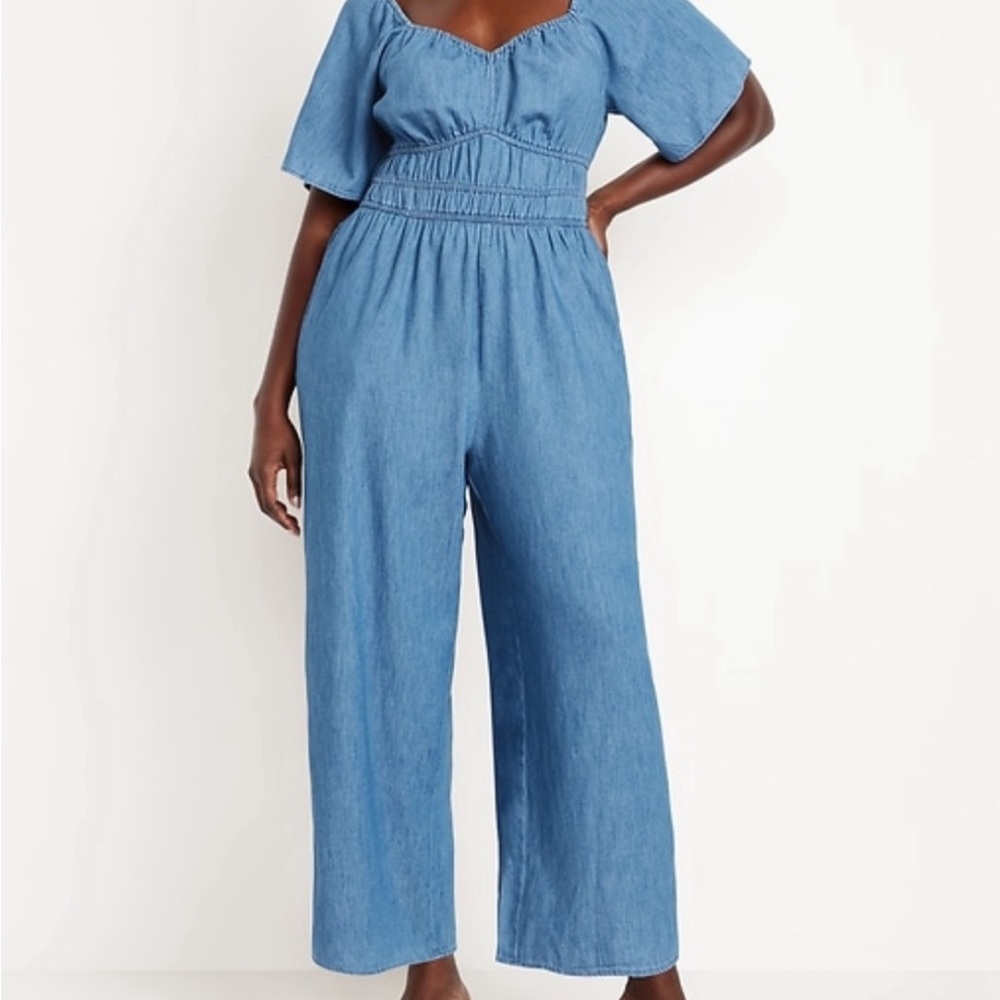 Old Navy Blue Chambray Jumpsuit with Puff Sleeves. SOLD OUT in store/online.